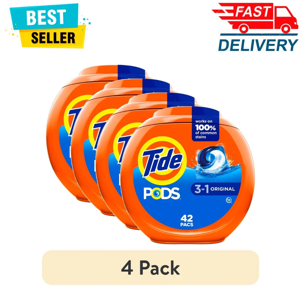 4 pack Tide PODS Laundry Detergent Soap Pacs, Original Scent, 42 Count