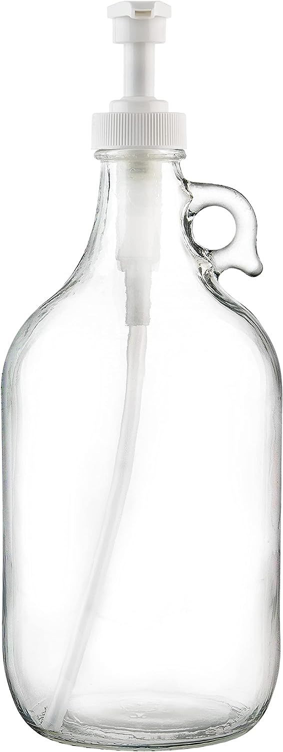 Half Gallon Glass Pump Dispenser Bottle, Large Jug with for Clear