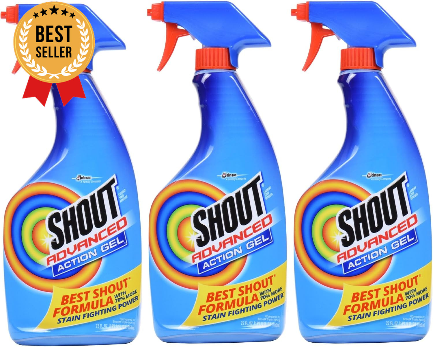 Shout Advanced Spray & Wash Stain Remover Gel, 22Oz, Pack of 3, Best Formula