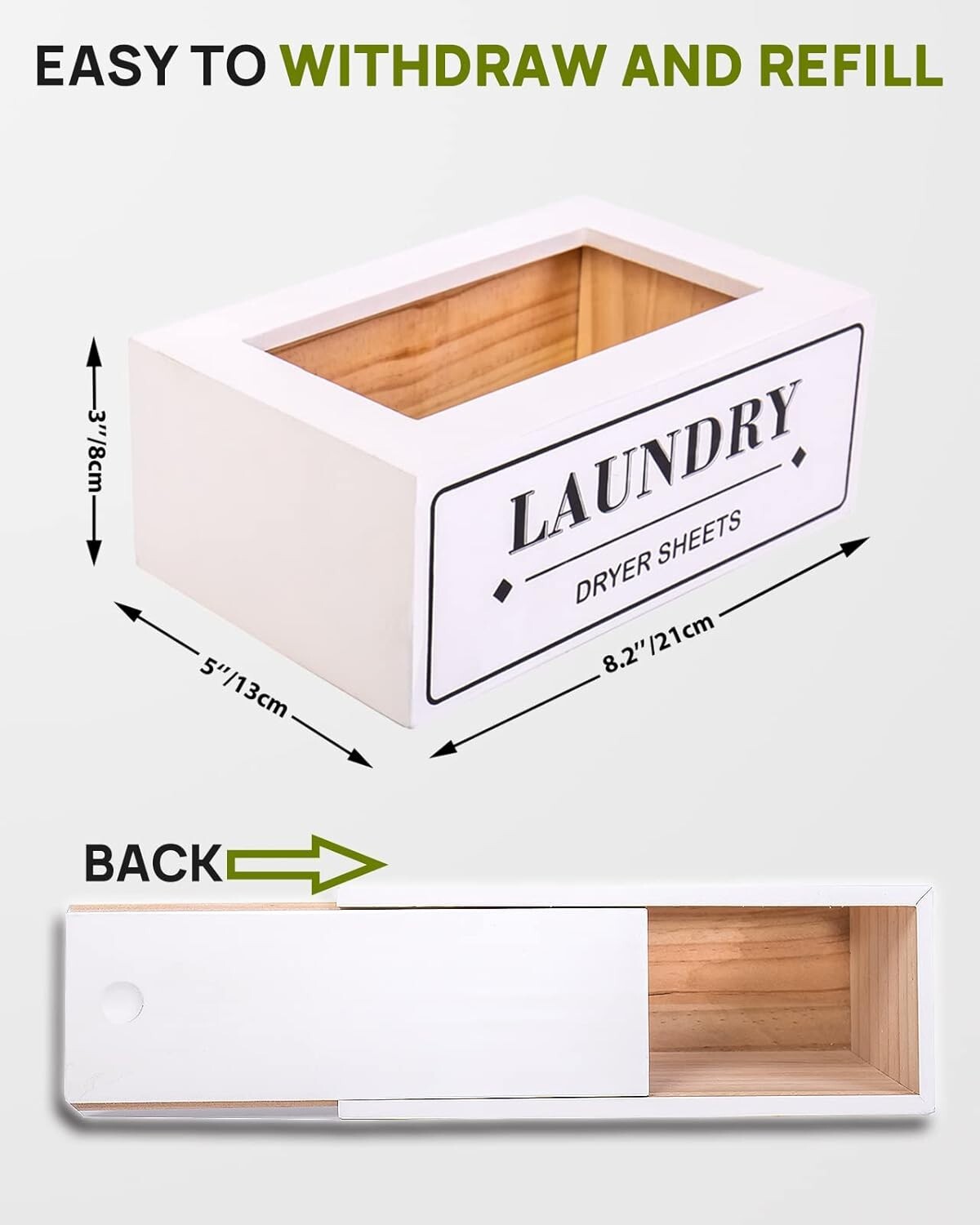 Dryer Sheet Holder Dispenser Container, Space Saving 8.27″L x 5.12″W x 3.15″H