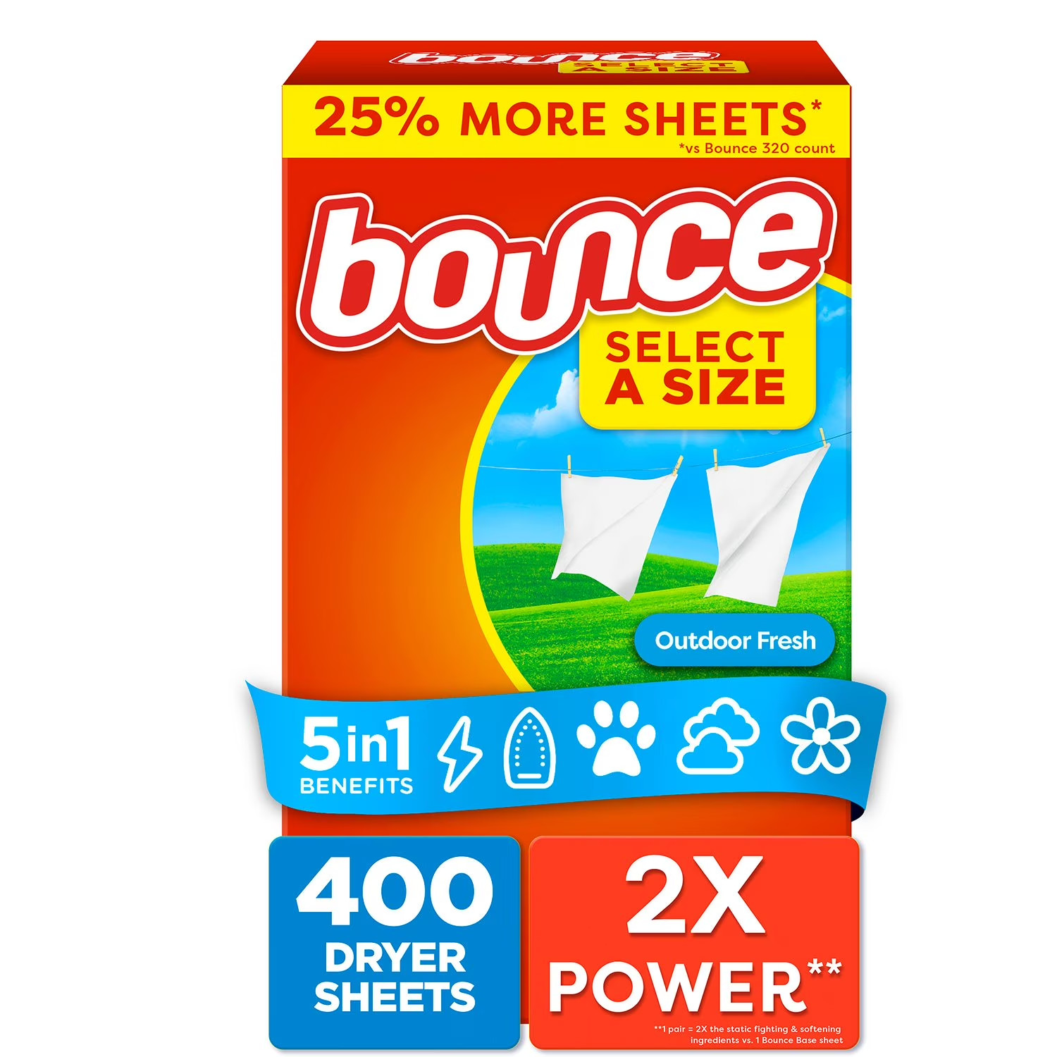 Bounce Select a Size Fabric Softener Dryer Sheets, Outdoor Fresh, 400 ct.
