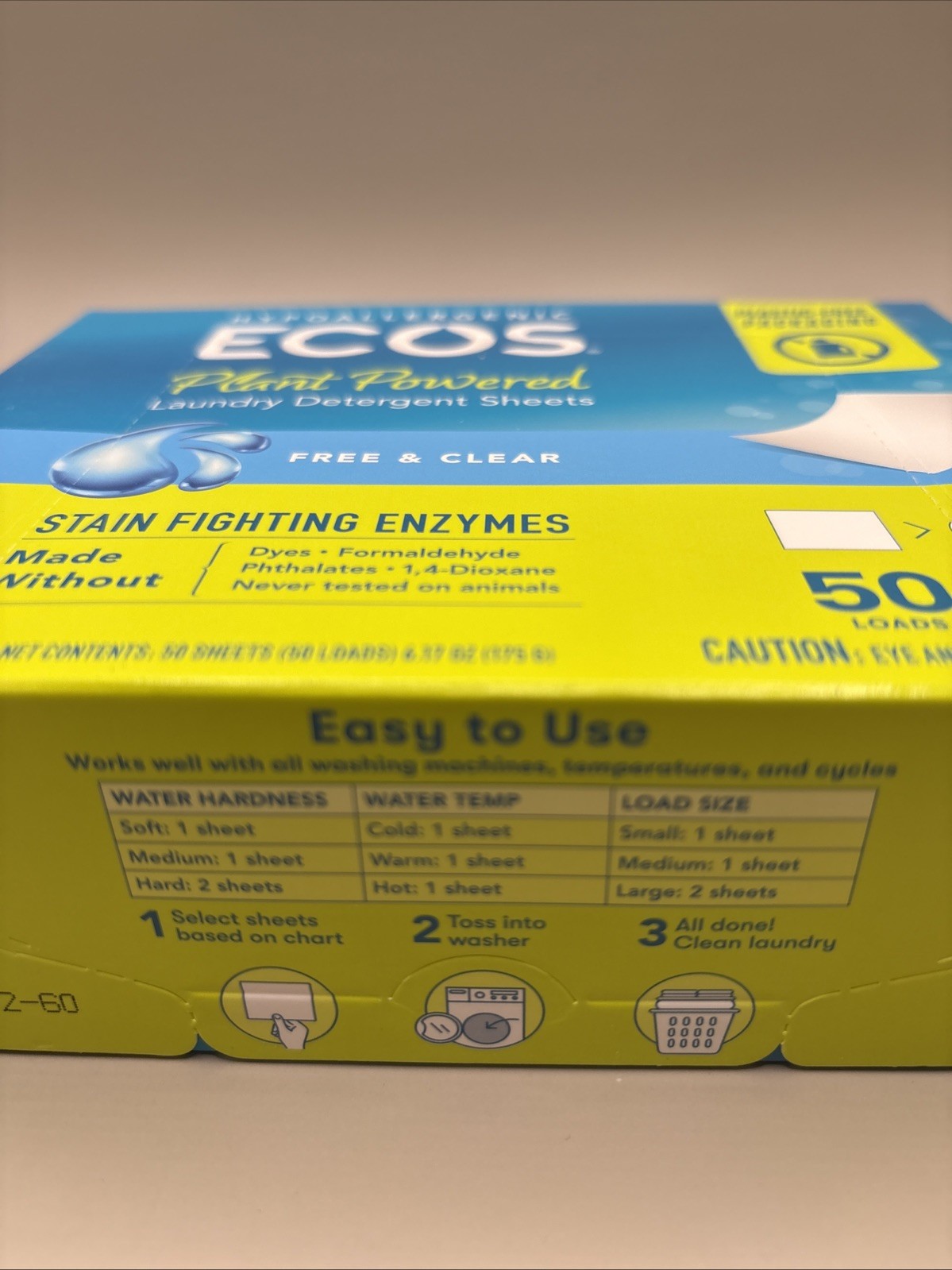 Ecos Plant Powered Laundry Detergent Sheets Free Clear 50 Count Stain Fighting