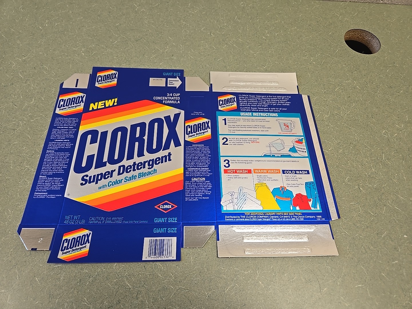VTG Box Clorox Detergent 48oz 1988 Color Safe Bleach Movie Play TV Prop, NOS!!