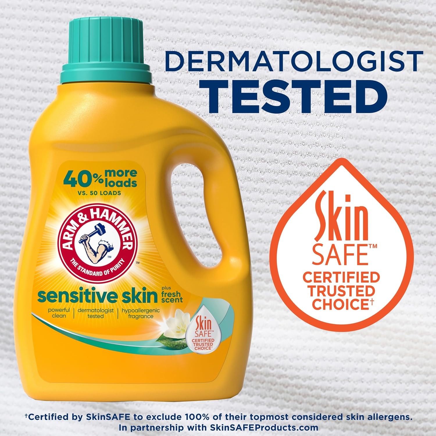 ARM & HAMMER Sensitive Skin Liquid Laundry Detergent, Fresh Scent, 105 fl oz, 10