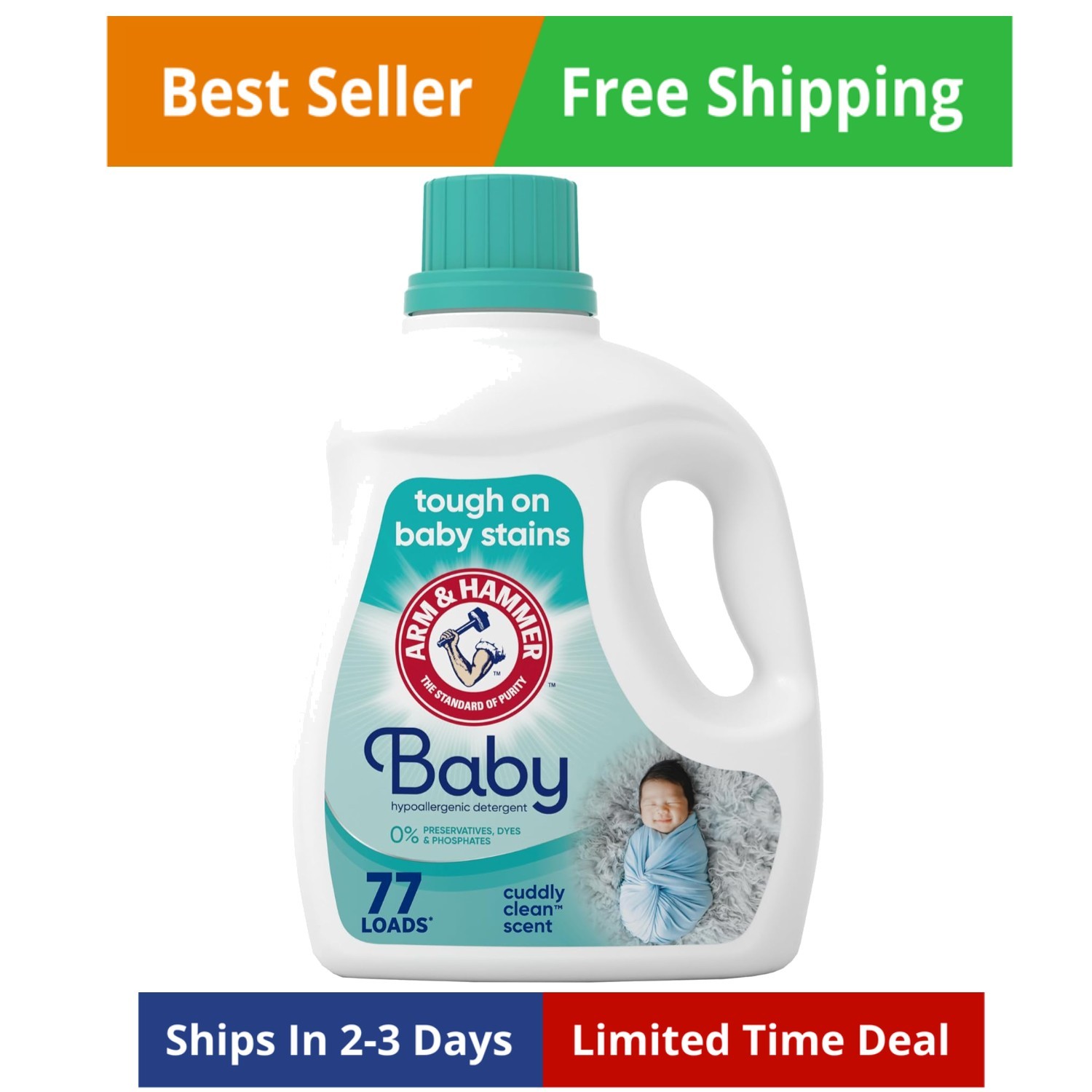 Hypoallergenic Liquid Laundry Detergent, 77 Loads, 100.5 Fl Oz