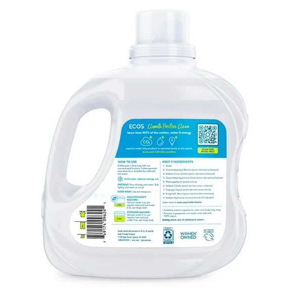 ECOS Plus Free & Clear Laundry Detergent, 120 Loads, 110 oz, Stain-Fighting