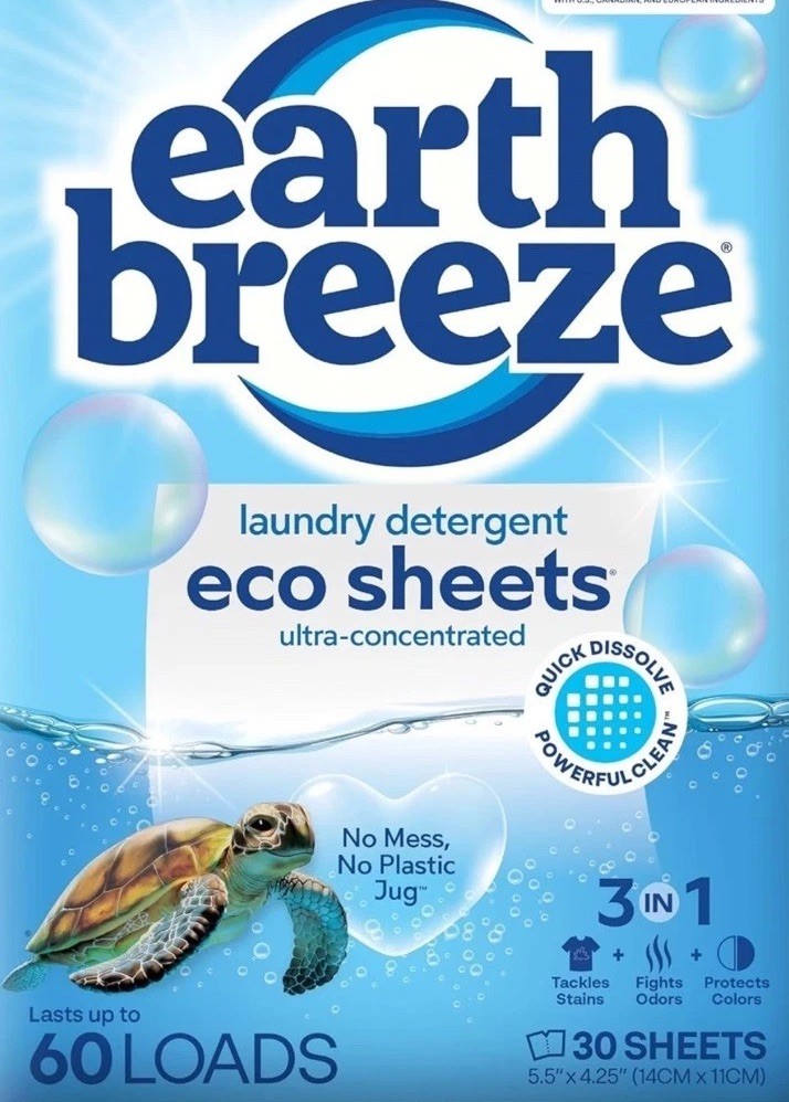 Earth Breeze Laundry Detergent Sheets Fresh Scent – 60 Loads Eco Liquidless 30Ct
