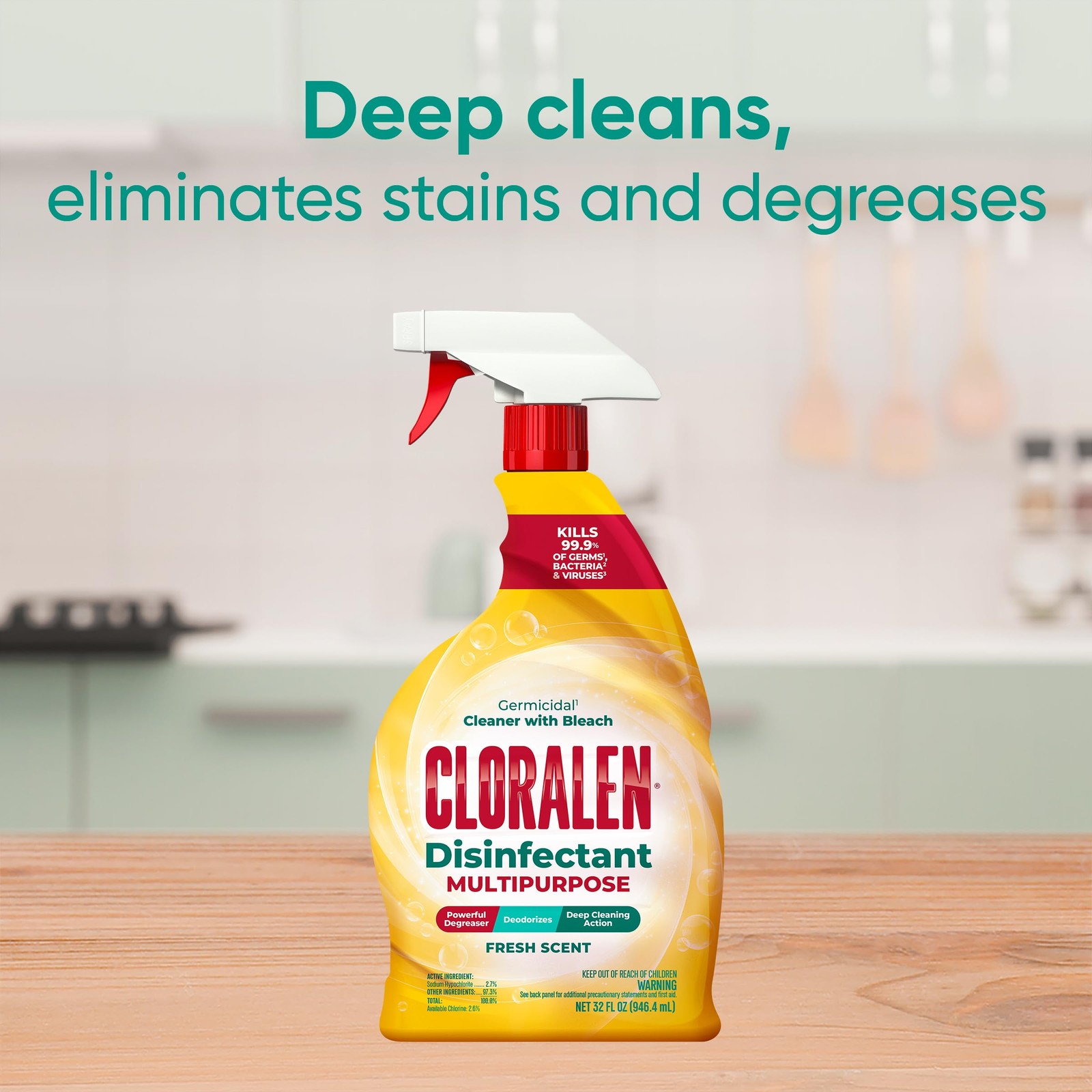Cloralen All Purpose Cleaner with Bleach Spray – 32 Fl Oz (Pack of 1), Yellow