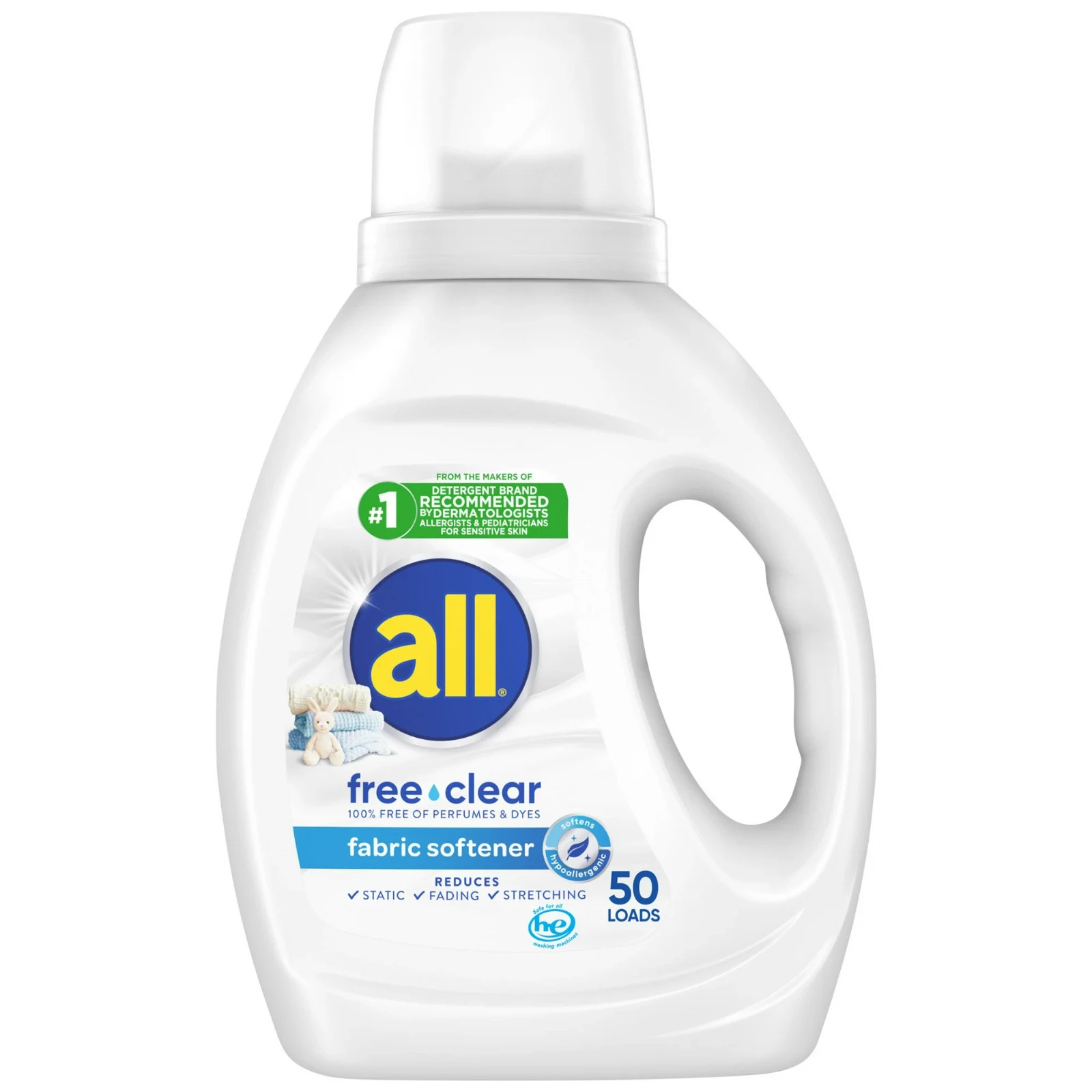 All Liquid Fabric Softener, Free Clear, 34 fl oz, 50 Loads