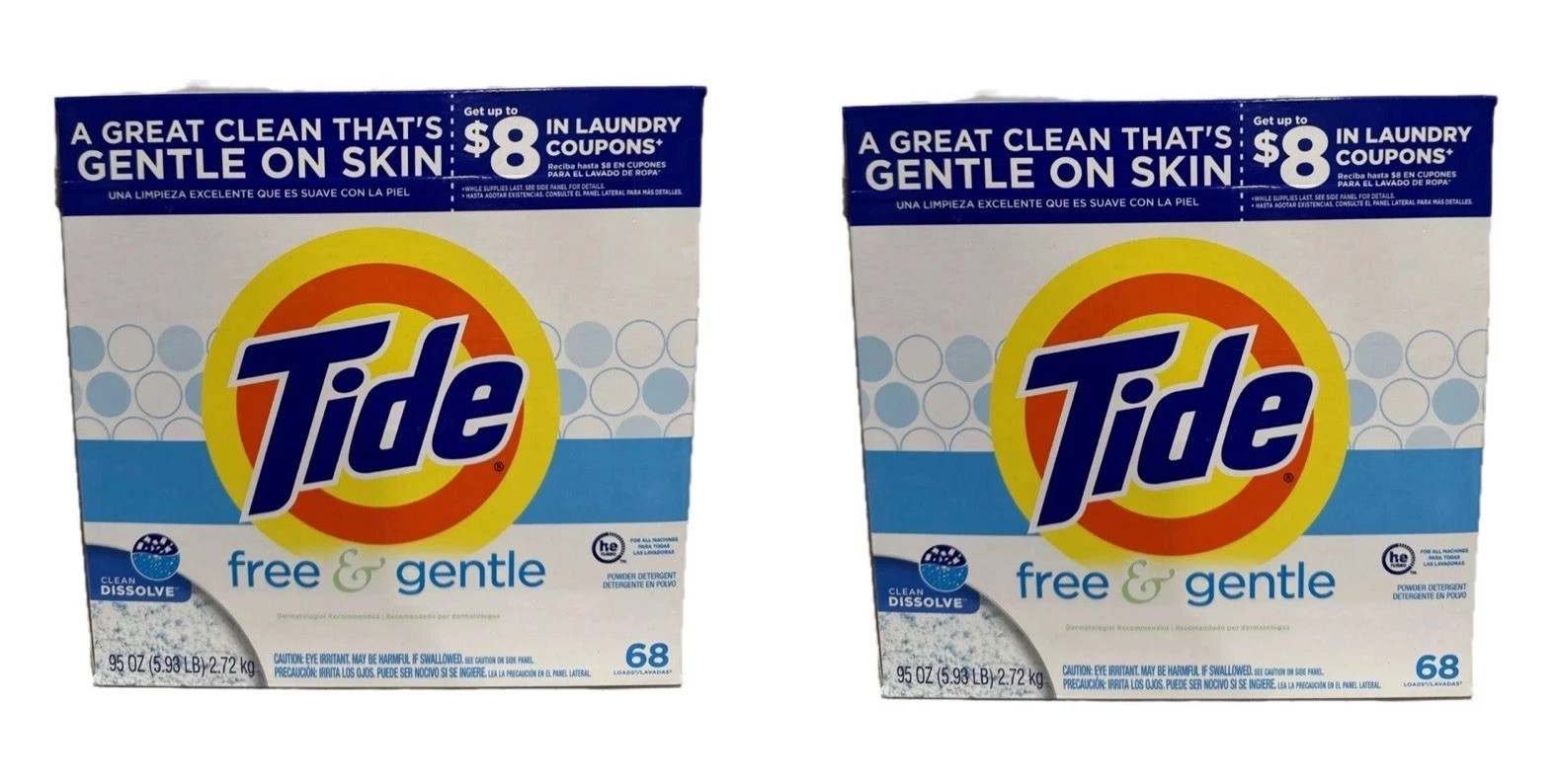 2 X Tide Free & and Gentle Powder Laundry Detergent 68 Loads New – LOT OF 2 OG