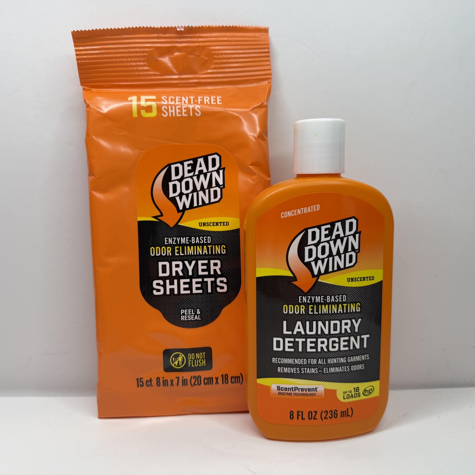 Dead Down Wind Laundry Detergent 8oz & Dryer Sheets 15ct Unscented 2 Pack Orange