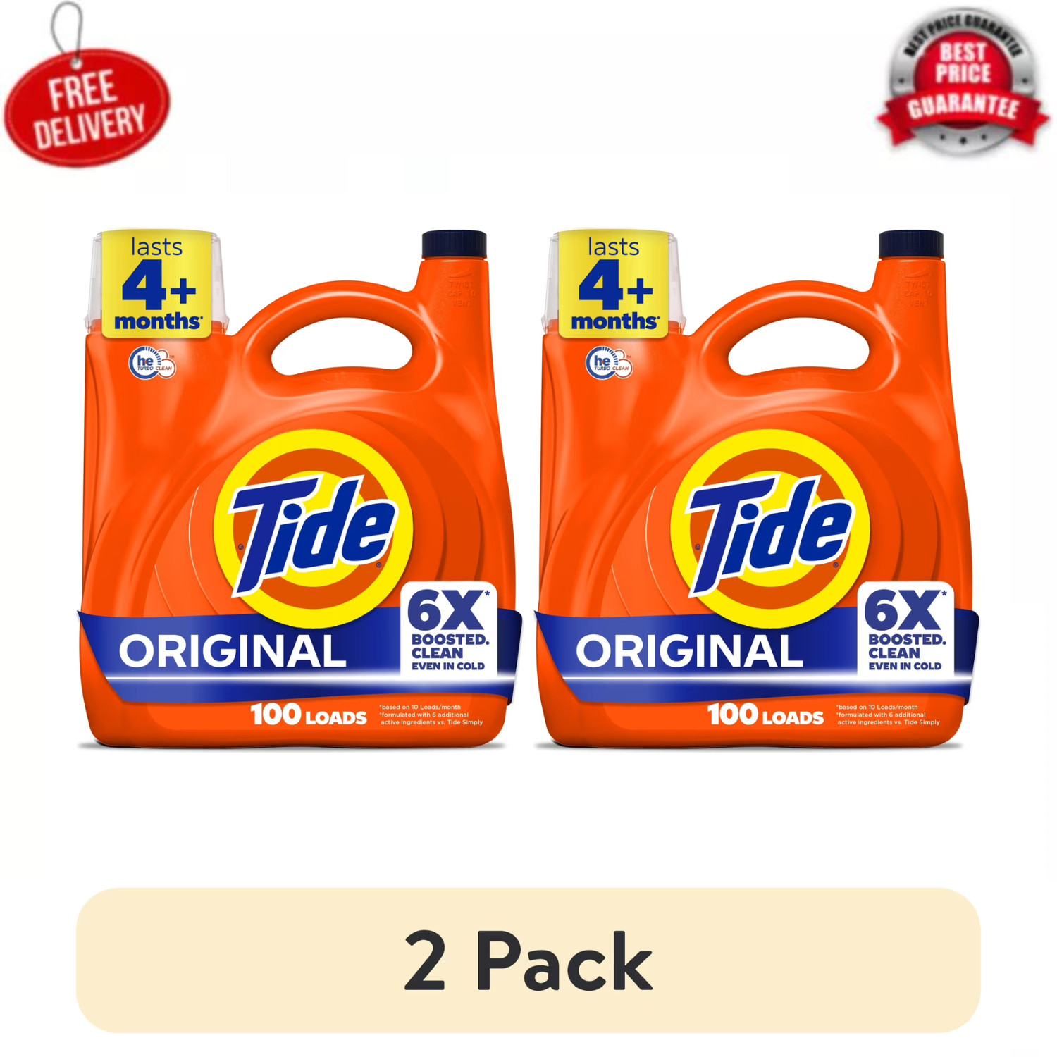 Tide Liquid Laundry Detergent Original 125 fl oz 100 Loads HE, 2 Pack
