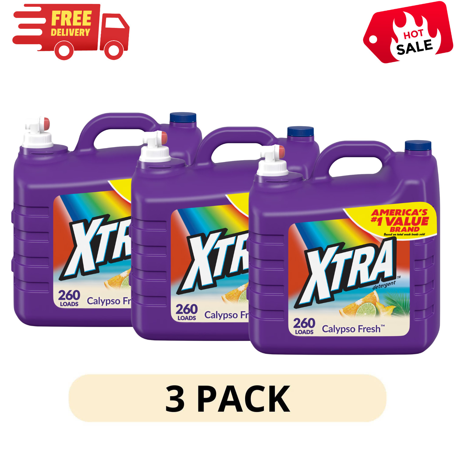 (3PK) Xtra Laundry Detergent Calypso Fresh 312 Fl Oz, 260 Loads Bulk Liquid Soap