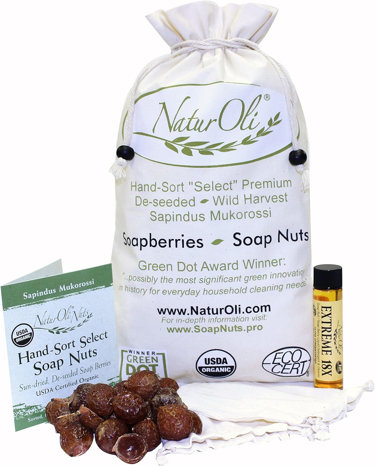 NaturOli Soap Nuts / Soap Berries. 2-Lbs USDA ORGANIC (480 loads) + 18X Travel