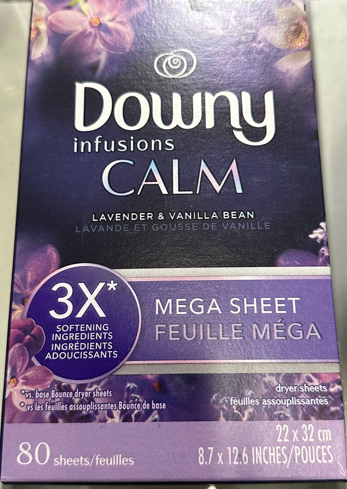(160-Pk) Downy Infusions CALM 3x Soft Mega Dryer Sheets LAVENDER & VANILLA BEAN