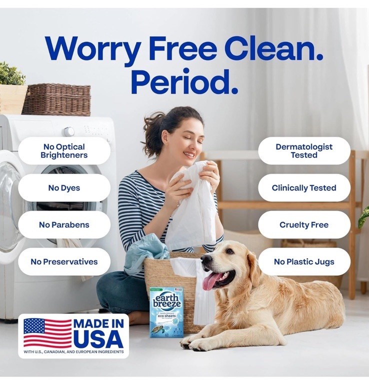 Earth Breeze Laundry Detergent Sheets Fresh Scent – 60 Loads Eco Liquidless 30Ct