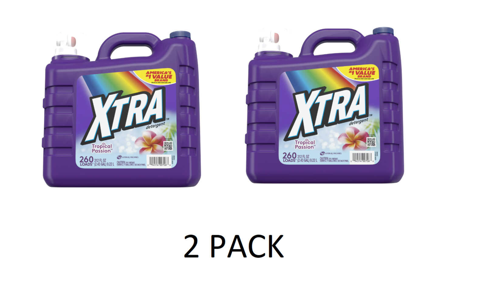 2 PACK Xtra Tropical Passion, 260 Loads Liquid Laundry Detergent, 312 fl oz