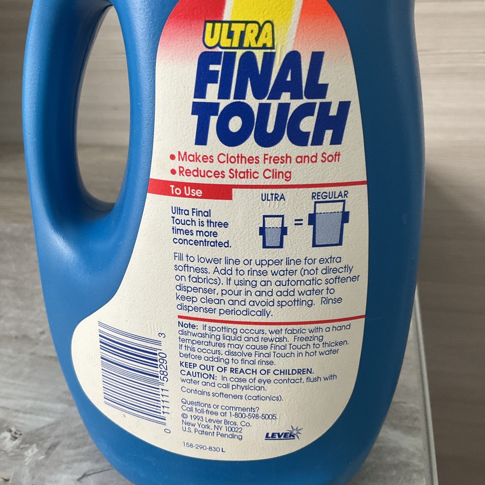 Vintage ULTRA Final Touch Fabric Softener 40oz Bottle Prop Made USA 1993 Lever B