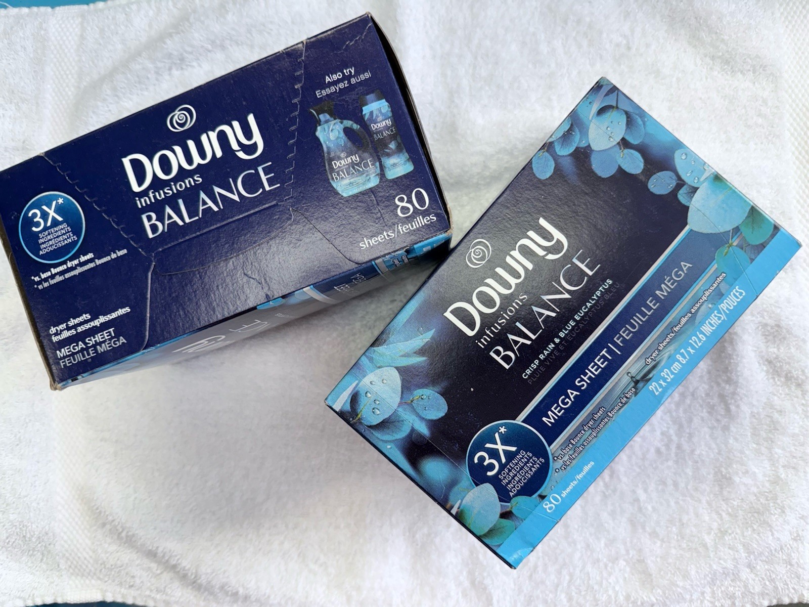 Lot Of 2 Downy Infusions Mega Dryer Sheets Crisp Rain Blue Eucalyptus 160 Sheets