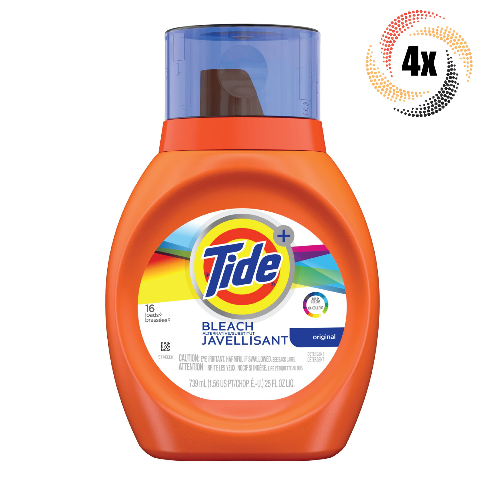 4x Bottles Tide Plus Bleach Alternative Liquid Laundry Detergent | 25oz |