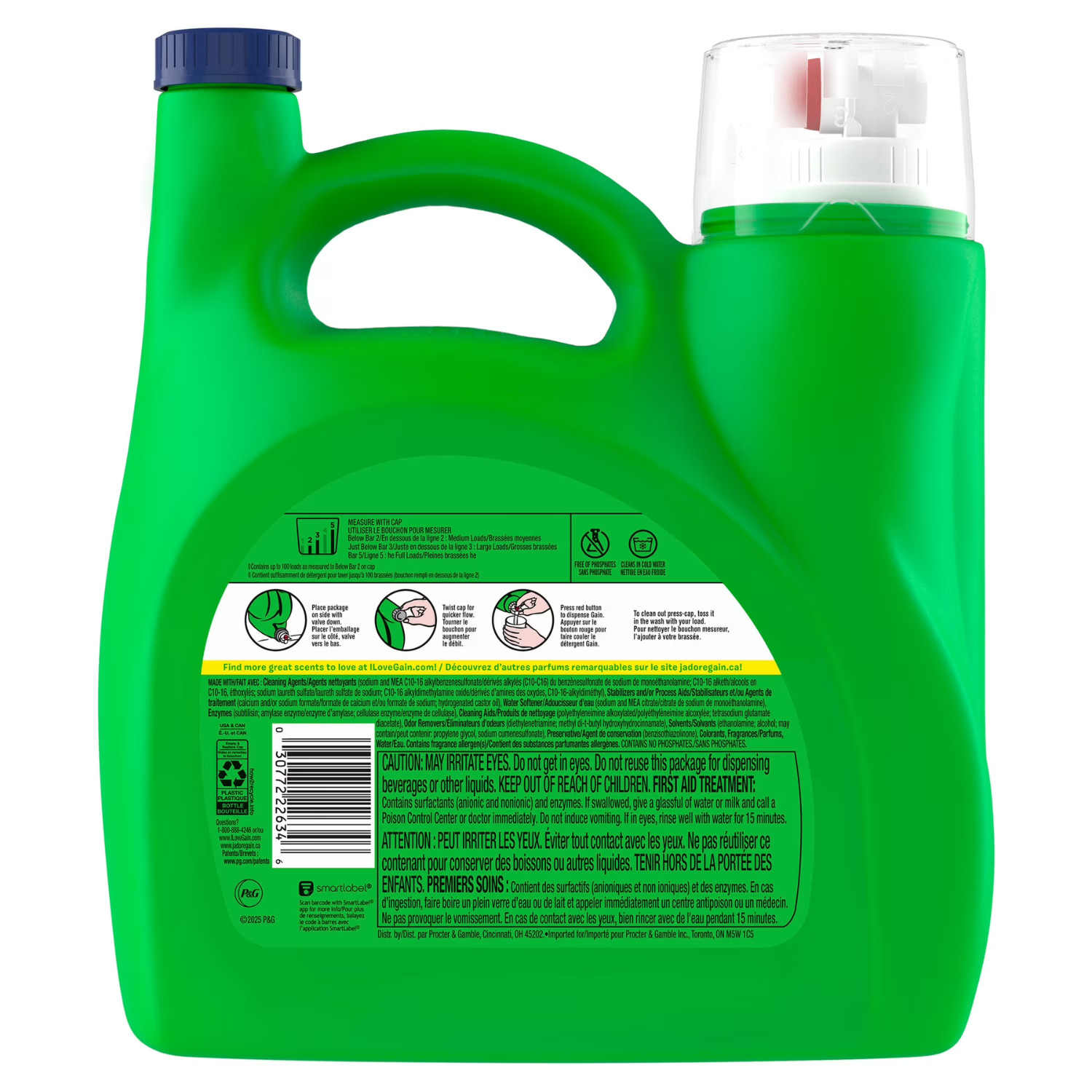 Gain Original Liquid Laundry Detergent 132 Fl Oz 100 Loads Odor Defense, 2 PACK